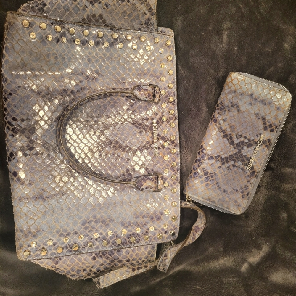 Michael Kors snakeskin bling bag and wallet combo